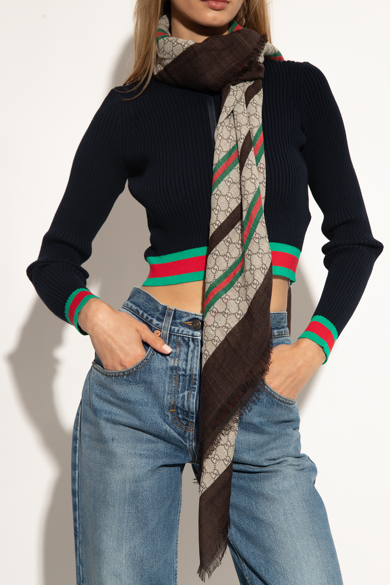 Gucci striped best sale wool scarf